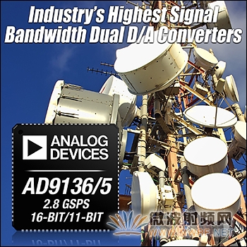 ADI雙通道16位DAC 滿足點對點無線回程設備的微波頻率要求